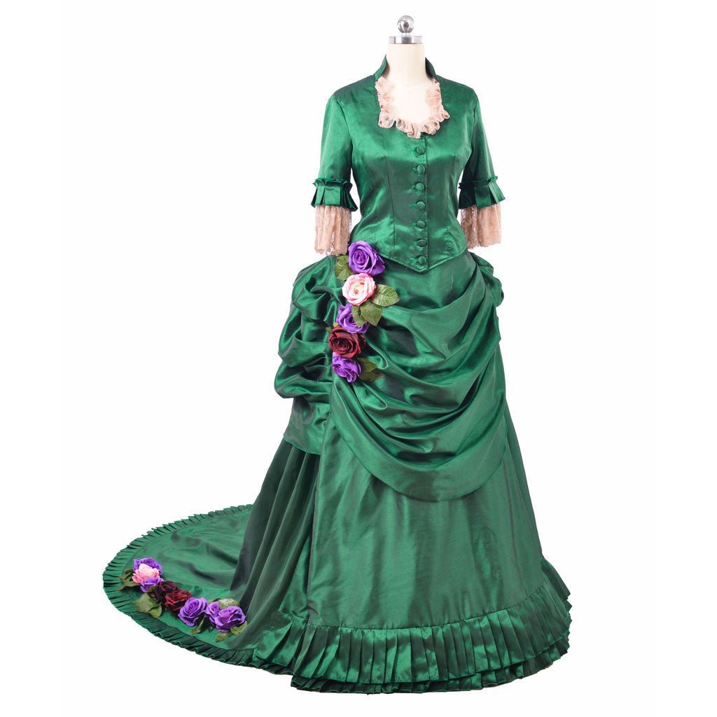 Georgian Era Victorian Bustle Dress - 18th Century Green Rococo Ball Gown for Women | Astricos-Astricos