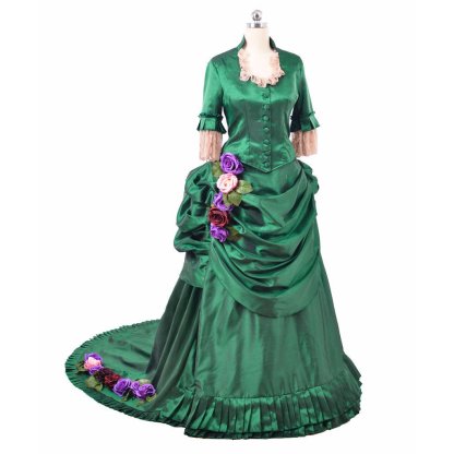 Georgian Era Victorian Bustle Dress - 18th Century Green Rococo Ball Gown for Women | Astricos-Astricos