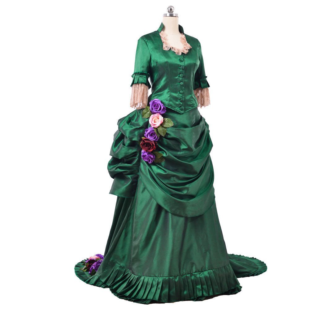 Georgian Era Victorian Bustle Dress - 18th Century Green Rococo Ball Gown for Women | Astricos-Astricos