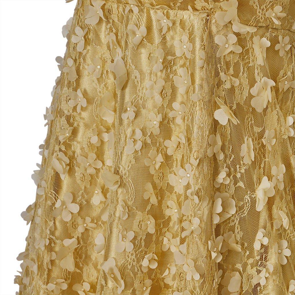 Gold Patterned Silk Empire Gown - Bridgerton Cosplay & Regency Halloween Dress-Astricos