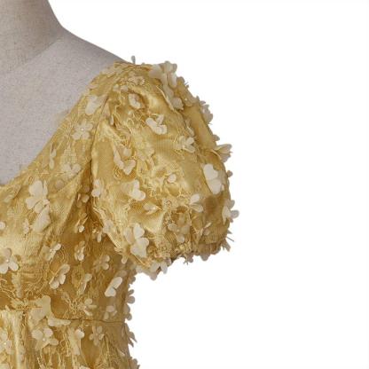 Gold Patterned Silk Empire Gown - Bridgerton Cosplay & Regency Halloween Dress-Astricos