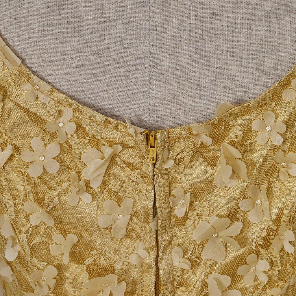 Gold Patterned Silk Empire Gown - Bridgerton Cosplay & Regency Halloween Dress-Astricos