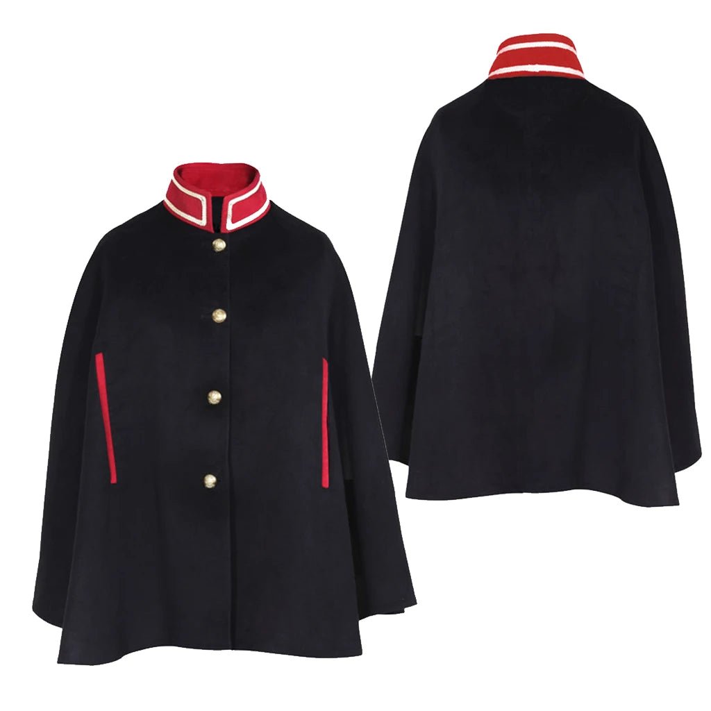 Gothic Black Velvet Cape - Vintage Navy Military Style Cloak for Women | Astricos Cosplay-Astricos