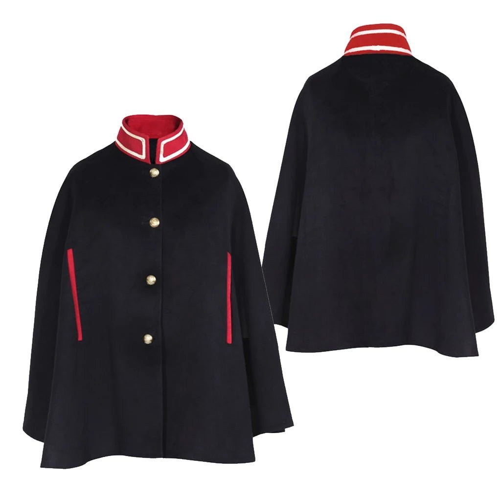 Gothic Black Velvet Cape - Vintage Navy Military Style Cloak for Women | Astricos Cosplay-Astricos
