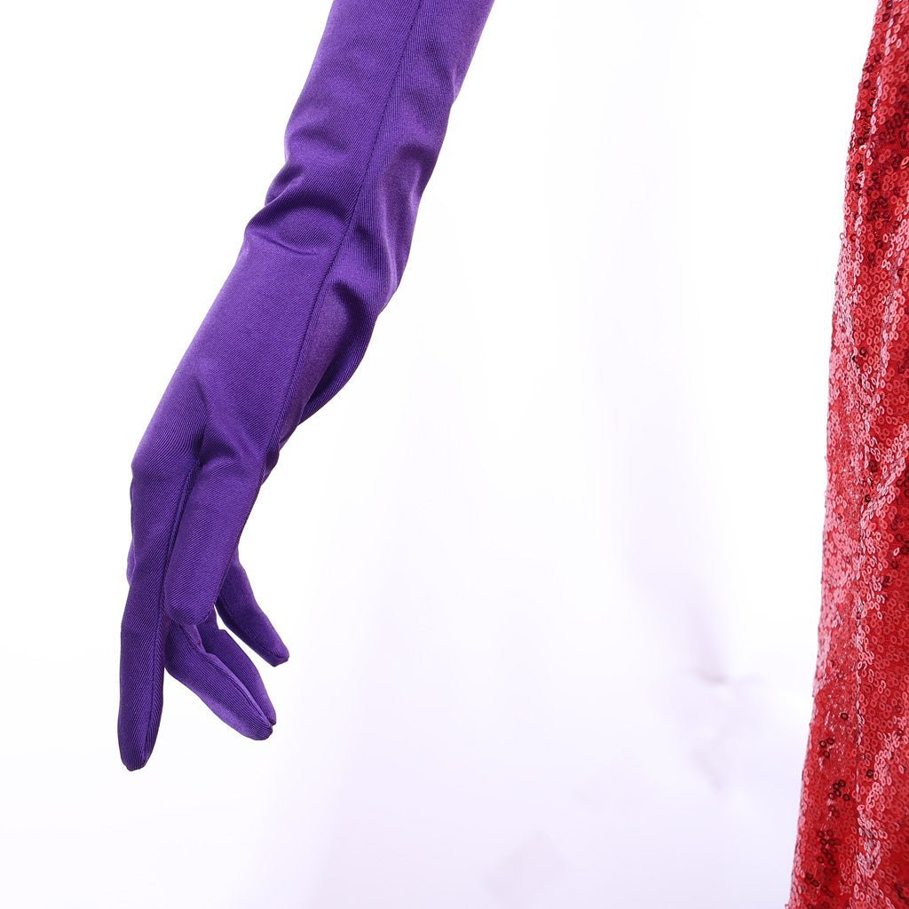 Jessica Rabbit Sexy Red Sequined Cosplay Dress with High Split & Purple Gloves | Astricos-Astricos