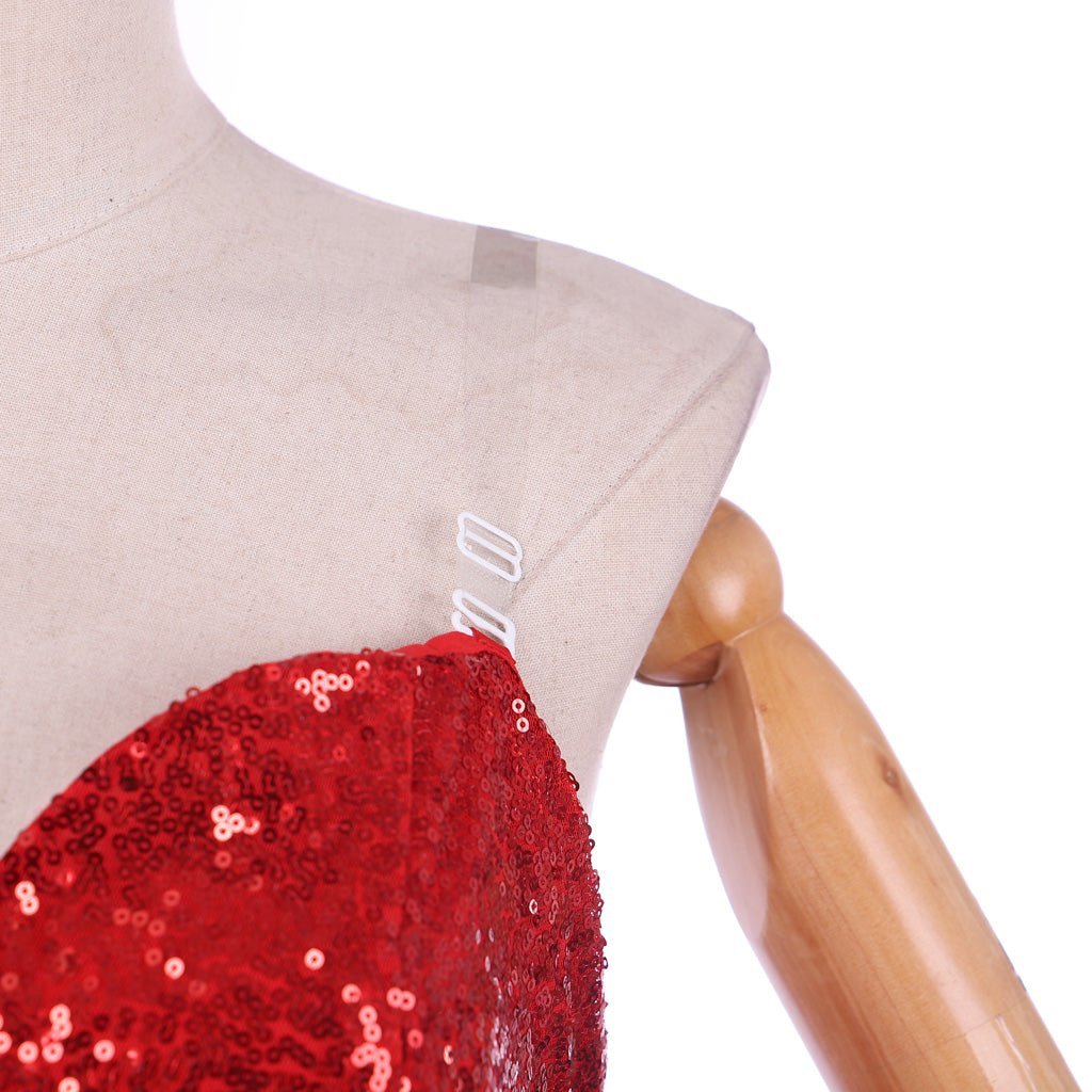 Jessica Rabbit Sexy Red Sequined Cosplay Dress with High Split & Purple Gloves | Astricos-Astricos