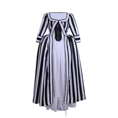 Marie Antoinette Rococo Stripe Dress | Victorian Gothic Ball Gown Cosplay Costume for Women | Astricos-Astricos