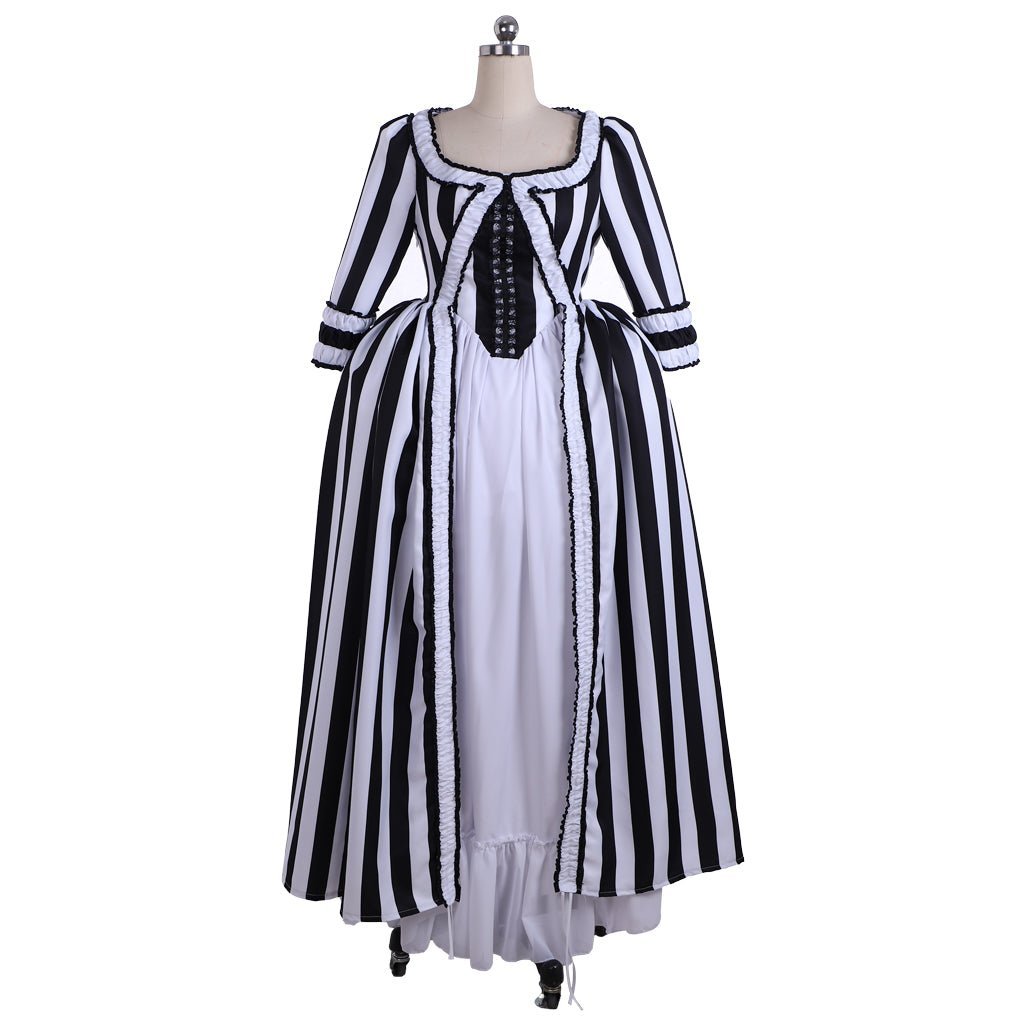 Marie Antoinette Rococo Stripe Dress | Victorian Gothic Ball Gown Cosplay Costume for Women | Astricos-Astricos