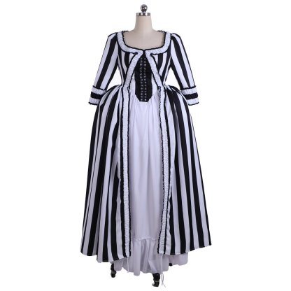 Marie Antoinette Rococo Stripe Dress | Victorian Gothic Ball Gown Cosplay Costume for Women | Astricos-Astricos