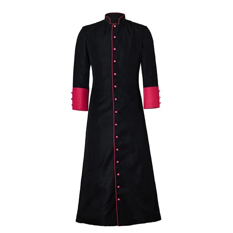 Black & Red Medieval Clergy Robe - Roman Pastor Cassock Jacket for Men | Astricos-Astricos