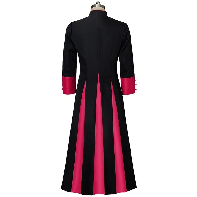 Black & Red Medieval Clergy Robe - Roman Pastor Cassock Jacket for Men | Astricos-Astricos