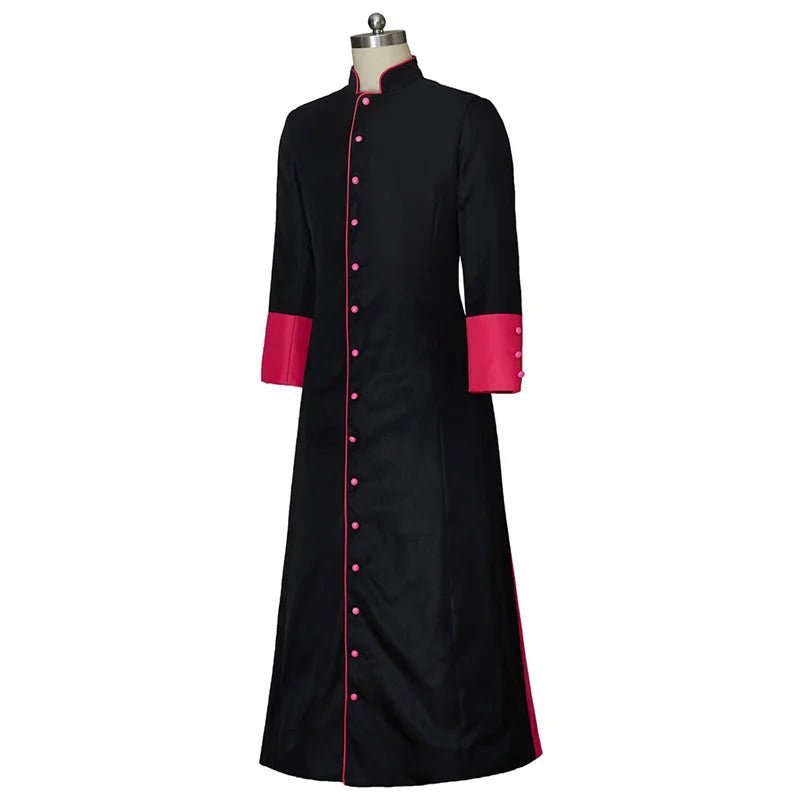 Black & Red Medieval Clergy Robe - Roman Pastor Cassock Jacket for Men | Astricos-Astricos