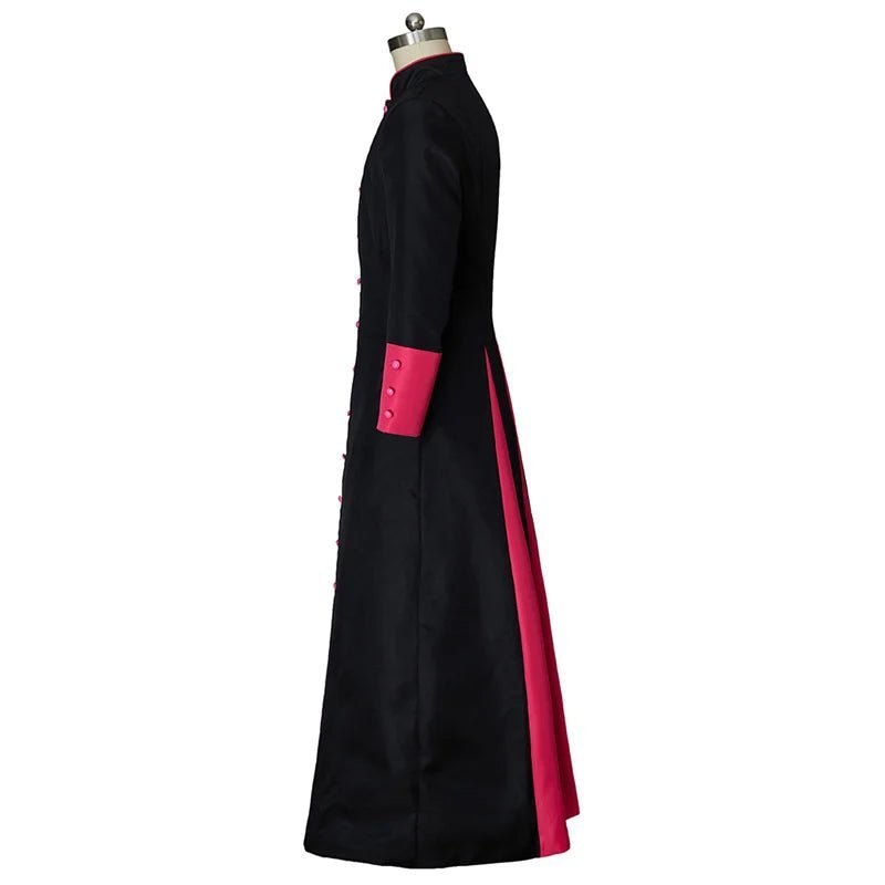 Black & Red Medieval Clergy Robe - Roman Pastor Cassock Jacket for Men | Astricos-Astricos