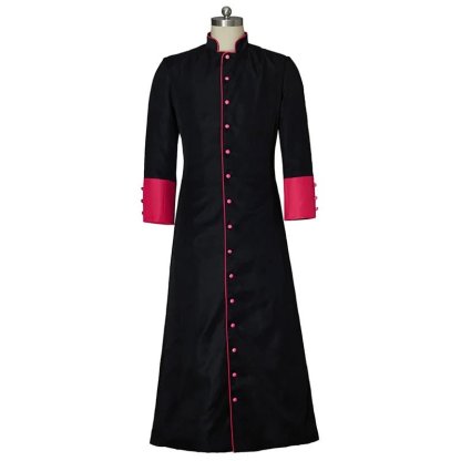 Black & Red Medieval Clergy Robe - Roman Pastor Cassock Jacket for Men | Astricos-Astricos