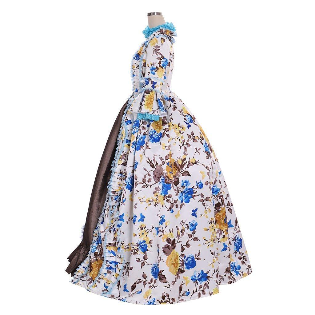 Marie Antoinette Cosplay Costume | Medieval Floral Dress | Renaissance Rococo Ball Gown-Astricos