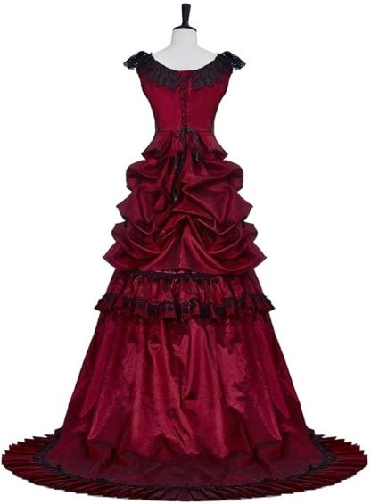 18th Century Red Gothic Bustle Dress - Medieval Georgian Victorian Ball Gown Costume-Astricos