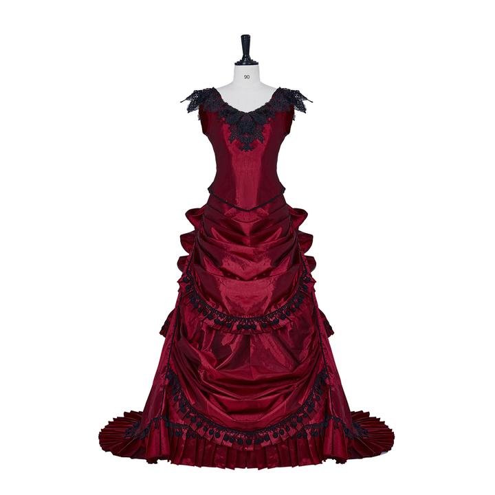 18th Century Red Gothic Bustle Dress - Medieval Georgian Victorian Ball Gown Costume-Astricos
