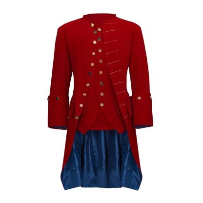 Slim Medieval Men's Red Tuxedo Jacket - Noble Regency Cosplay Costume-Astricos