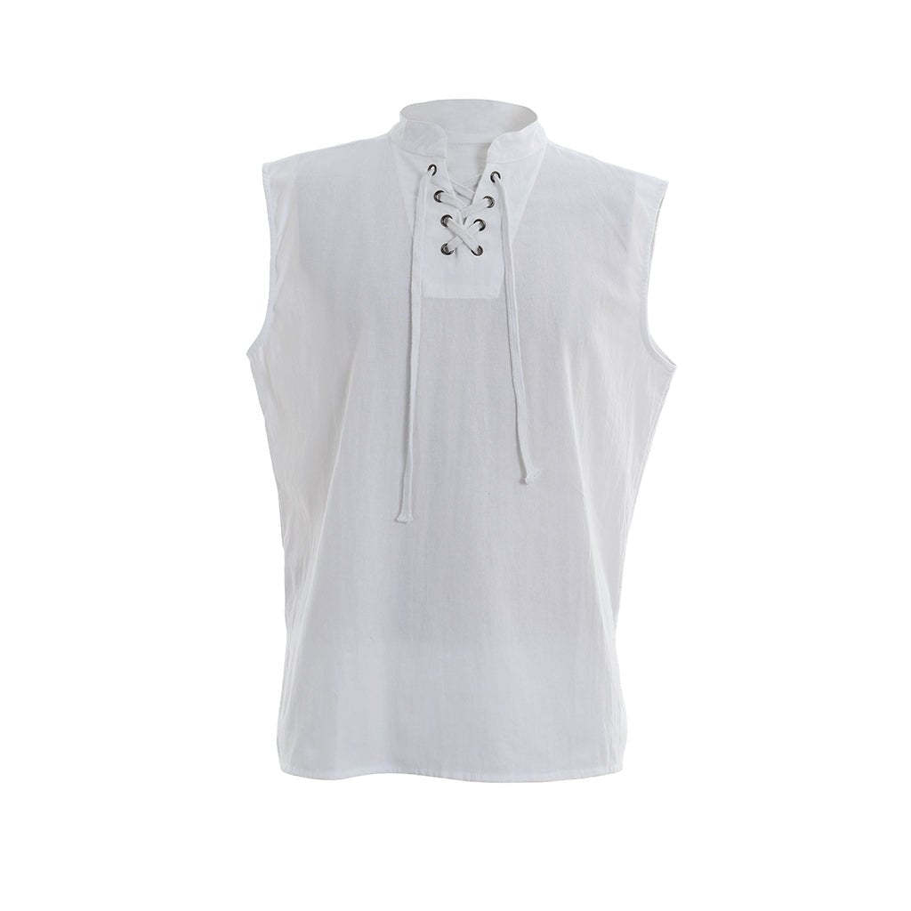 Medieval Men’s Victorian Vest Shirt - Sleeveless Pure Color Collar Straps for Summer | Astrico-Astricos