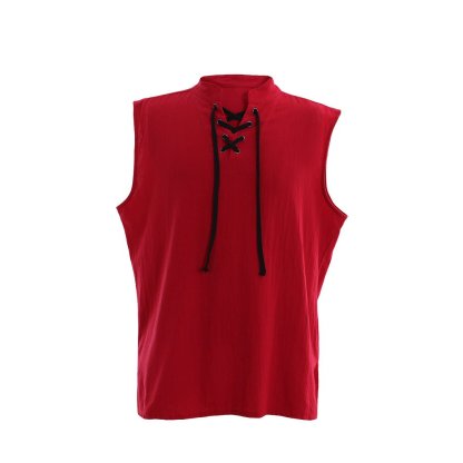 Medieval Men’s Victorian Vest Shirt - Sleeveless Pure Color Collar Straps for Summer | Astrico-Astricos
