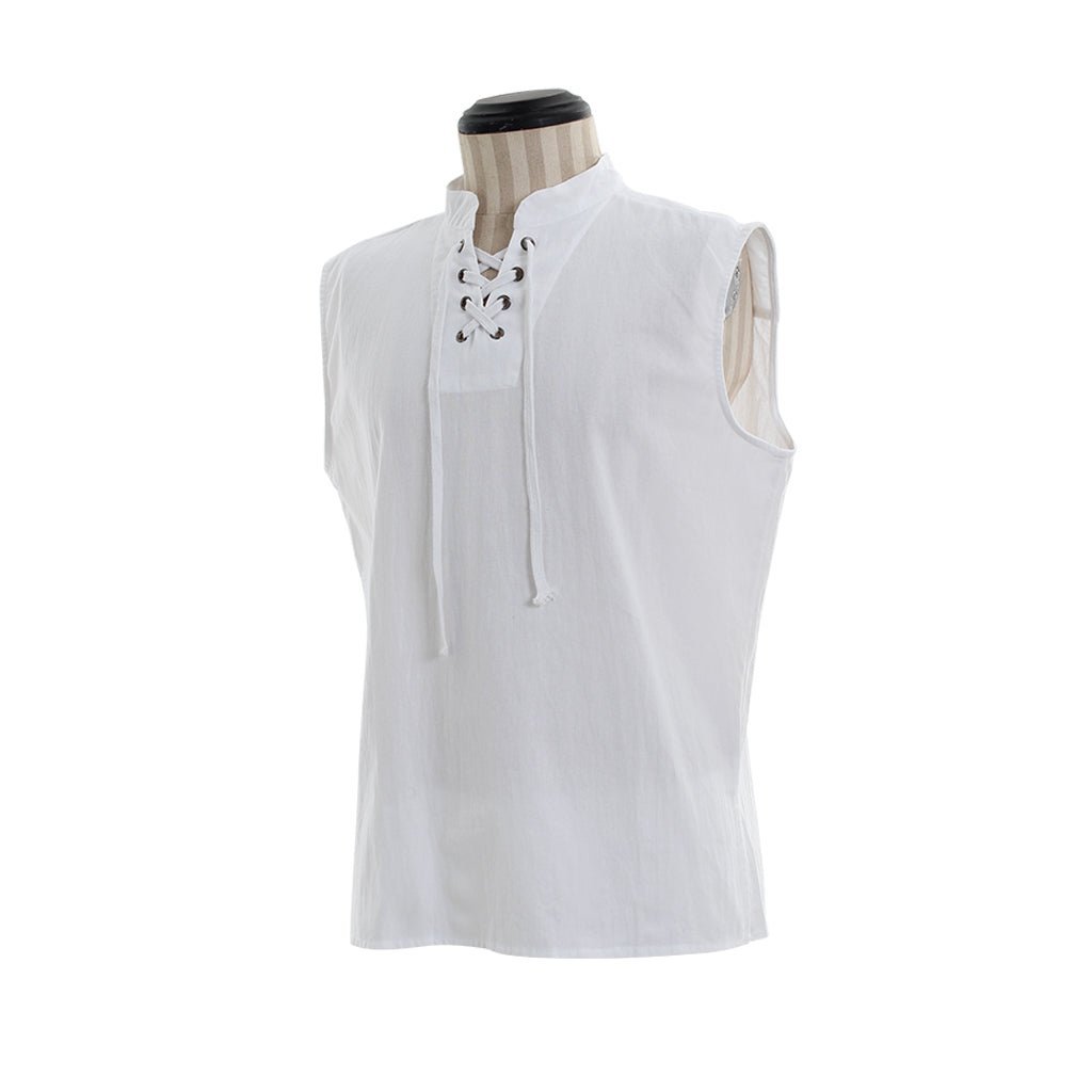 Medieval Men’s Victorian Vest Shirt - Sleeveless Pure Color Collar Straps for Summer | Astrico-Astricos