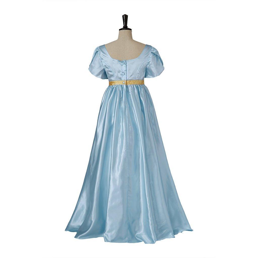 Light Blue Medieval Regency Gown with Gold Waistband - Bridgerton Cosplay Costume-Astricos