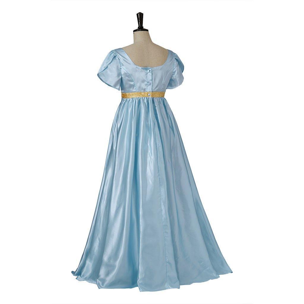 Light Blue Medieval Regency Gown with Gold Waistband - Bridgerton Cosplay Costume-Astricos