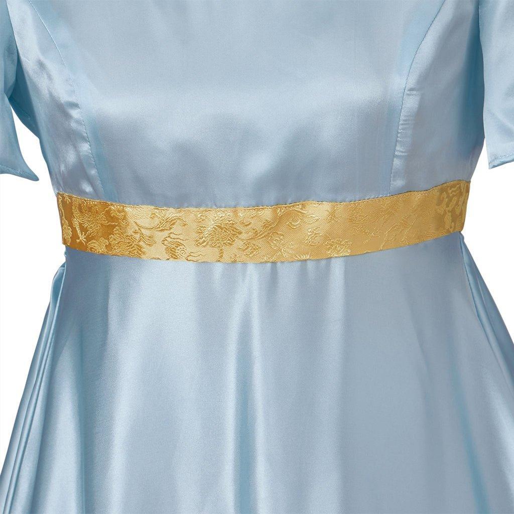 Light Blue Medieval Regency Gown with Gold Waistband - Bridgerton Cosplay Costume-Astricos