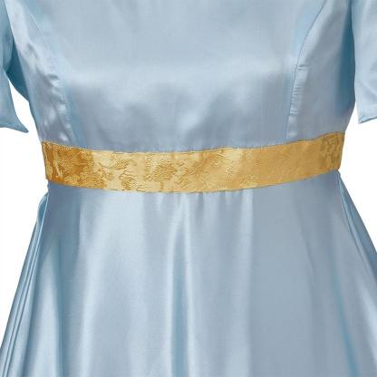 Light Blue Medieval Regency Gown with Gold Waistband - Bridgerton Cosplay Costume-Astricos