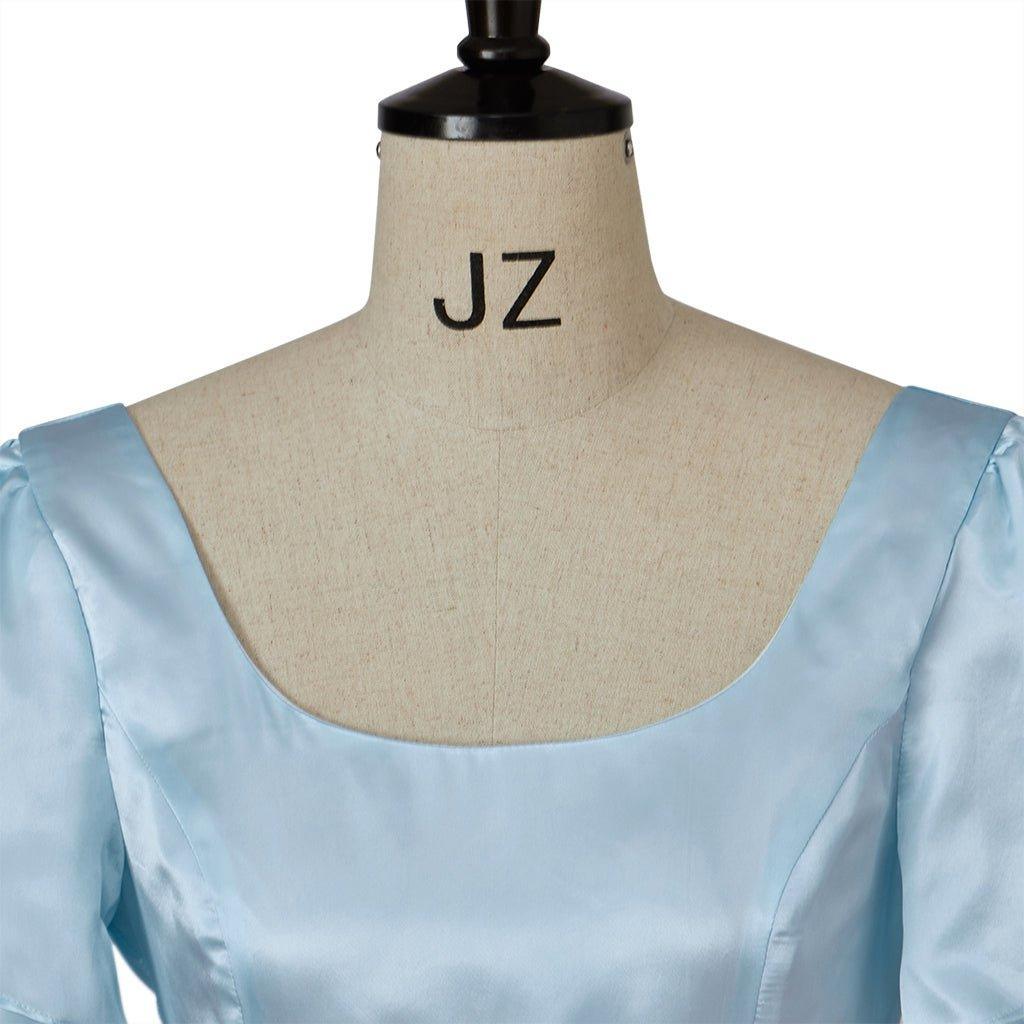Light Blue Medieval Regency Gown with Gold Waistband - Bridgerton Cosplay Costume-Astricos