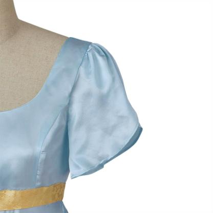 Light Blue Medieval Regency Gown with Gold Waistband - Bridgerton Cosplay Costume-Astricos