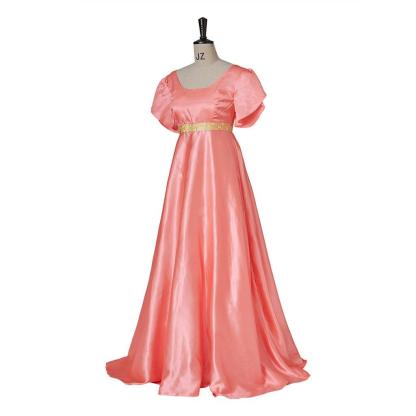Bridgerton Cosplay Costume - Medieval Traditional Empire Gown in Deep Orange-Astricos