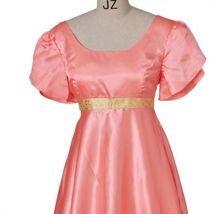 Bridgerton Cosplay Costume - Medieval Traditional Empire Gown in Deep Orange-Astricos