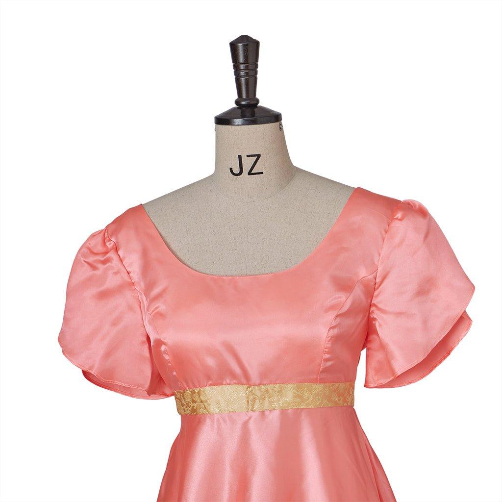 Bridgerton Cosplay Costume - Medieval Traditional Empire Gown in Deep Orange-Astricos