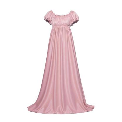 Pink Silky Medieval Empire Gown - Bridgerton Inspired Cosplay Costume-Astricos