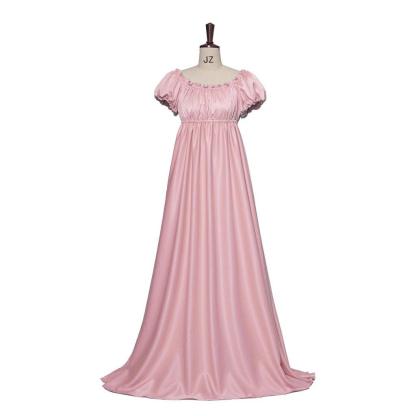 Pink Silky Medieval Empire Gown - Bridgerton Inspired Cosplay Costume-Astricos