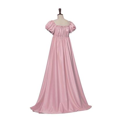 Pink Silky Medieval Empire Gown - Bridgerton Inspired Cosplay Costume-Astricos