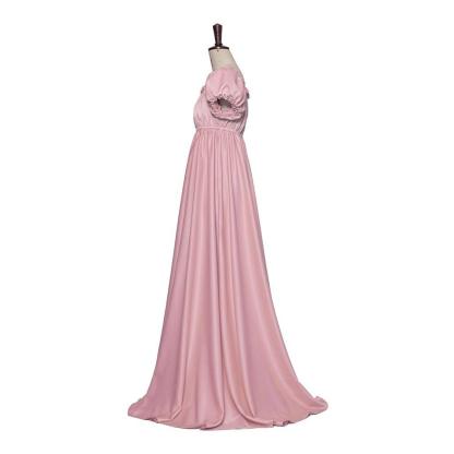 Pink Silky Medieval Empire Gown - Bridgerton Inspired Cosplay Costume-Astricos