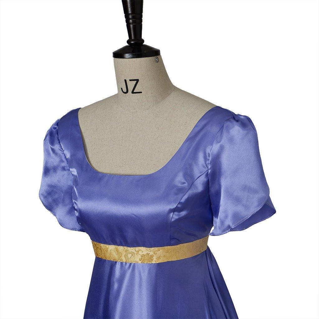 Regal Medieval Empire Gown - Bridgerton Inspired Cosplay Costume in Luxe Purple-Blue Silk-Astricos