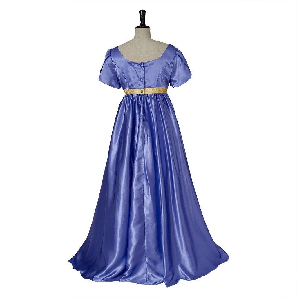 Regal Medieval Empire Gown - Bridgerton Inspired Cosplay Costume in Luxe Purple-Blue Silk-Astricos