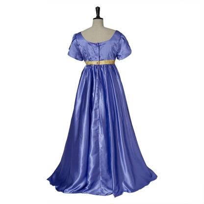 Regal Medieval Empire Gown - Bridgerton Inspired Cosplay Costume in Luxe Purple-Blue Silk-Astricos