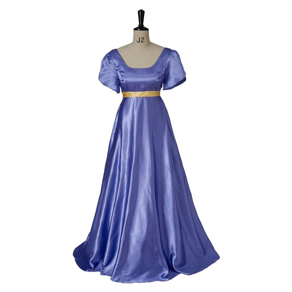 Regal Medieval Empire Gown - Bridgerton Inspired Cosplay Costume in Luxe Purple-Blue Silk-Astricos