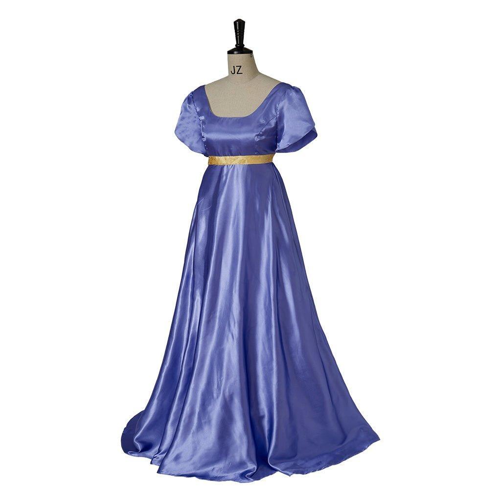 Regal Medieval Empire Gown - Bridgerton Inspired Cosplay Costume in Luxe Purple-Blue Silk-Astricos