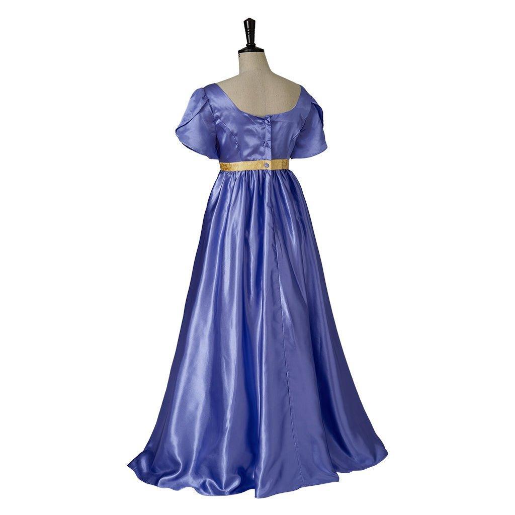 Regal Medieval Empire Gown - Bridgerton Inspired Cosplay Costume in Luxe Purple-Blue Silk-Astricos