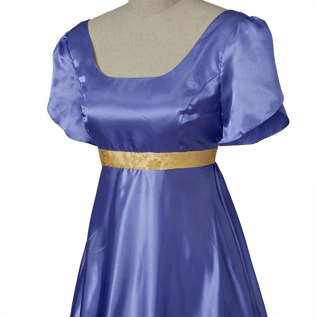 Regal Medieval Empire Gown - Bridgerton Inspired Cosplay Costume in Luxe Purple-Blue Silk-Astricos