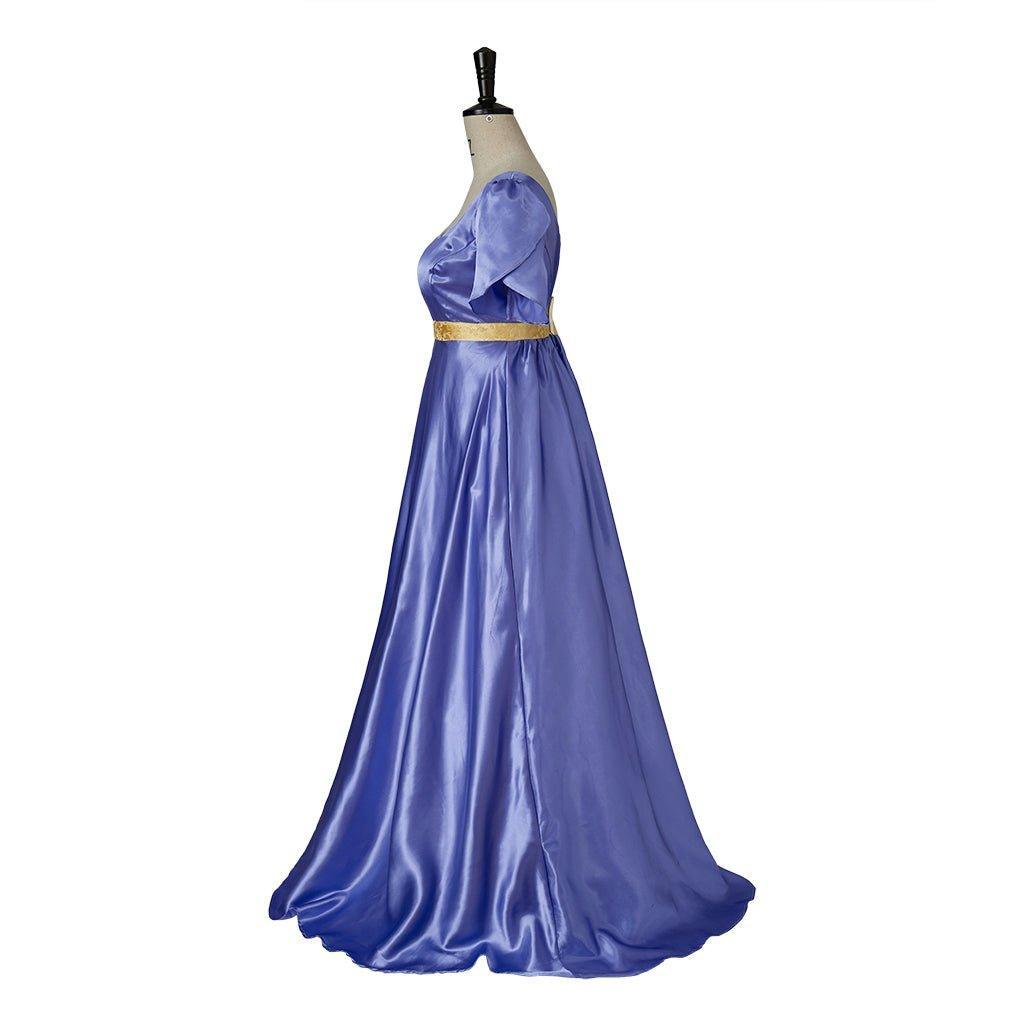 Regal Medieval Empire Gown - Bridgerton Inspired Cosplay Costume in Luxe Purple-Blue Silk-Astricos