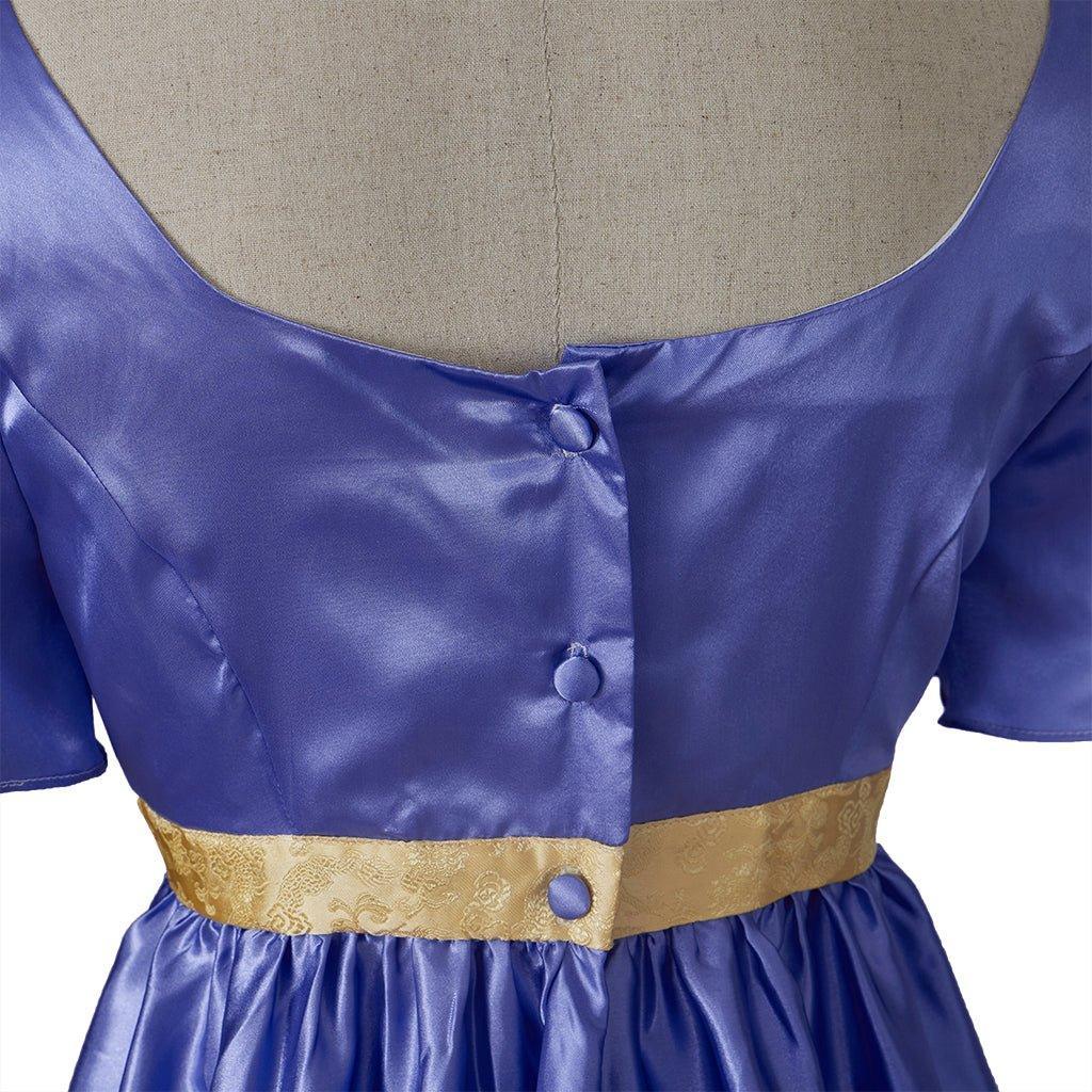 Regal Medieval Empire Gown - Bridgerton Inspired Cosplay Costume in Luxe Purple-Blue Silk-Astricos