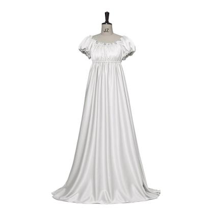 Bridgerton Cosplay Costume - Silver White Medieval Empire Gown-Astricos