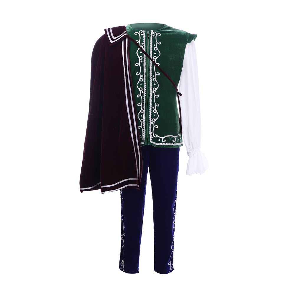Medieval Tudor King Prince Costume - Velvet Long Sleeve Top, Pants & Cloak | Astricos-Astricos