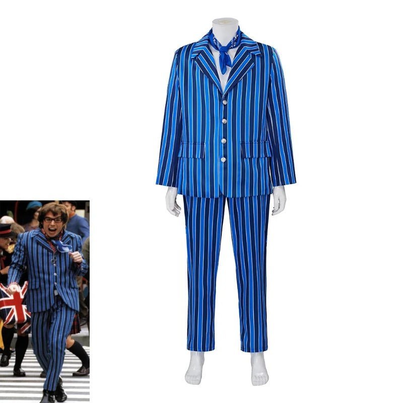 Men Austin Blue Spy Movie Cosplay Costume - 60s Vintage Espionage Outfit-Astricos